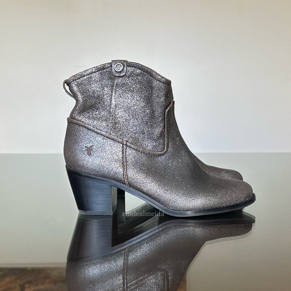 New Western Women Frye Jolene Pull On Ankle Boots Anthracite Metallic Gray - Picture 5 of 10